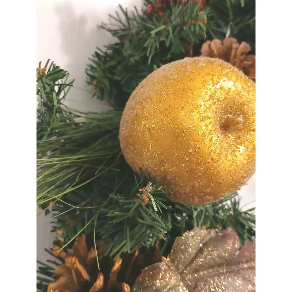 Partridge In Pear Tree Winter Door Wreath Realistic Holiday Crystal Fruit Apple